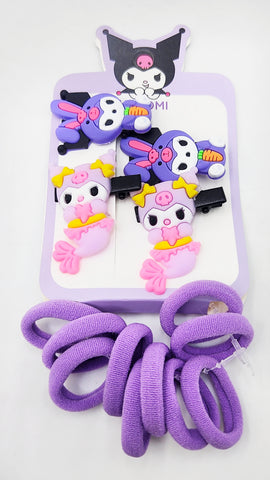 Pack of 12 Pcs Cute Kuromi Hair Clips & Rubber Bands Set - Multicolour Sanrio Cartoon Hair Accessories for Baby Girls, Kids, and Gifts Pack of 12 Pcs Cute Kuromi Hair Clips & Rubber Bands Set - Multicolour Sanrio Cartoon Hair Accessories for Baby Girls, Kids, and Gifts