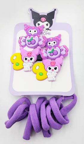 Pack of 12 Pcs Cute Kuromi Hair Clips & Rubber Bands Set - Multicolour Sanrio Cartoon Hair Accessories for Baby Girls, Kids, and Gifts Pack of 12 Pcs Cute Kuromi Hair Clips & Rubber Bands Set - Multicolour Sanrio Cartoon Hair Accessories for Baby Girls, Kids, and Gifts