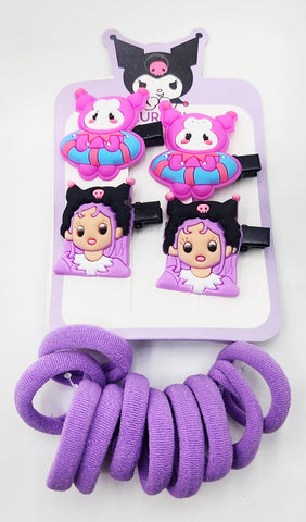 Pack of 12 Pcs Cute Kuromi Hair Clips & Rubber Bands Set - Multicolour Sanrio Cartoon Hair Accessories for Baby Girls, Kids, and Gifts Pack of 12 Pcs Cute Kuromi Hair Clips & Rubber Bands Set - Multicolour Sanrio Cartoon Hair Accessories for Baby Girls, Kids, and Gifts