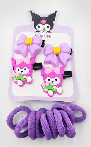 Pack of 12 Pcs Cute Kuromi Hair Clips & Rubber Bands Set - Multicolour Sanrio Cartoon Hair Accessories for Baby Girls, Kids, and Gifts Pack of 12 Pcs Cute Kuromi Hair Clips & Rubber Bands Set - Multicolour Sanrio Cartoon Hair Accessories for Baby Girls, Kids, and Gifts
