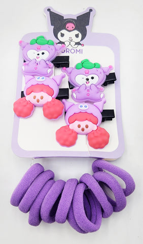 Pack of 12 Pcs Cute Kuromi Hair Clips & Rubber Bands Set - Multicolour Sanrio Cartoon Hair Accessories for Baby Girls, Kids, and Gifts Pack of 12 Pcs Cute Kuromi Hair Clips & Rubber Bands Set - Multicolour Sanrio Cartoon Hair Accessories for Baby Girls, Kids, and Gifts