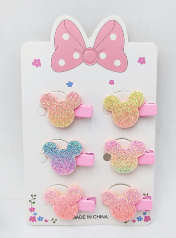 Bow & Butterfly, Bow & Flower, Bow & Mickey Mouse Hair Clips Set - Pack of 12 Multicolor