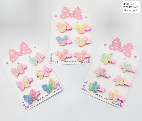Bow & Butterfly, Bow & Flower, Bow & Mickey Mouse Hair Clips Set - Pack of 12 Multicolor