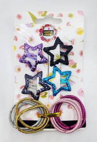 Impression Star Shape Glitter Hair Clips with Ponytails - Multicolor, Pack of 12, Cute Hair Accessories for Kids & Girls