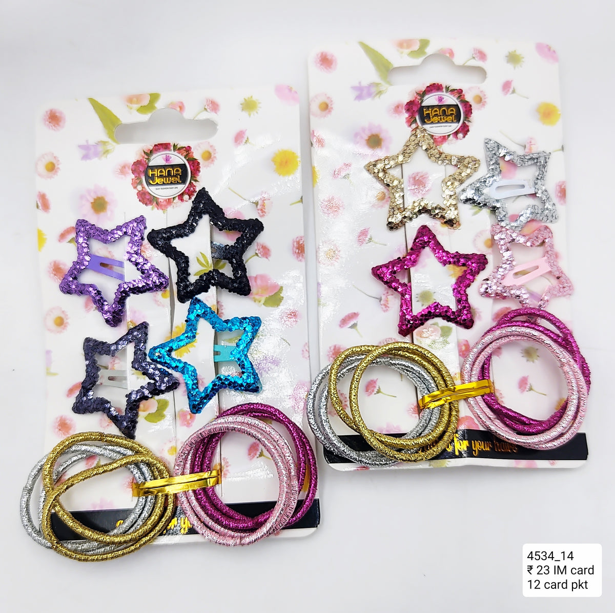 Impression Star Shape Glitter Hair Clips with Ponytails - Multicolor, Pack of 12, Cute Hair Accessories for Kids & Girls