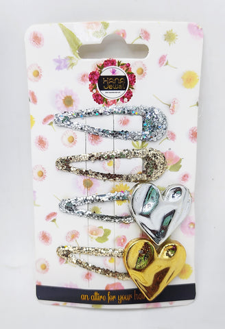 Hana Jewel 12 Pcs Glittery Heart-Shaped Tic Tac Hair Clips - Multicolour Hair Accessories for Women & Girls