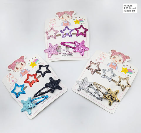 Impression Set of 12 Star-Designed Sequins Embellished Snap Clips - Multicolor, Stylish Hair Accessories for Girls & Women