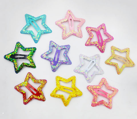 Impression store Glitter Star Hair Clips - Cute Non-Slip Metal Snap Barrettes for Baby, Toddler, Girls, Kids & Women - Stylish Hair Accessories