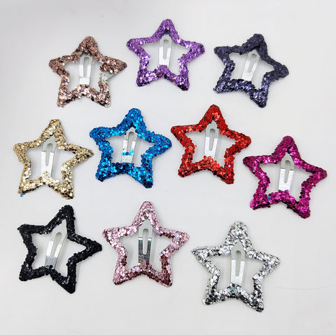 Impression Star Shape Glitter Hair Clips - Multicolor, Pack of 10, Sparkling Hair Accessories for Kids & Girls