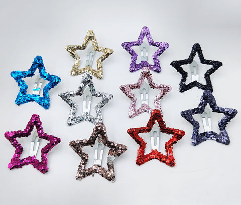 Impression Star Shape Glitter Hair Clips - Multicolor, Pack of 10, Sparkling Hair Accessories for Kids & Girls