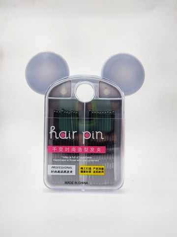 Hair Pin 12 Pcs Black Metal Bobby Pins with Cute Mickey Pouch - Stylish Hair Accessories for Girls & Women