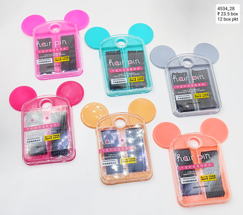 Hair Pin 12 Pcs Black Metal Bobby Pins with Cute Mickey Pouch - Stylish Hair Accessories for Girls & Women