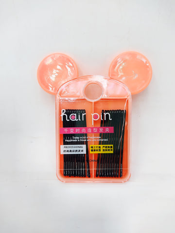 Hair Pin 12 Pcs Black Metal Bobby Pins with Cute Mickey Pouch - Stylish Hair Accessories for Girls & Women