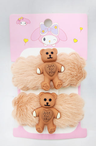 Pack of 12 Furry Teddy Bear Tic Tac Hair Clips - Cute Hair Accessories for Girls, Kids, and Babies