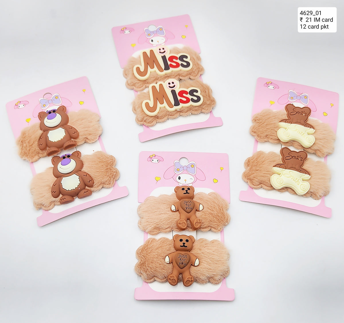 Pack of 12 Furry Teddy Bear Tic Tac Hair Clips - Cute Hair Accessories for Girls, Kids, and Babies