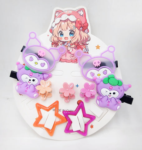 Pack of 12 Cute Kuromi Hair Clips Set - Adorable Sanrio Cartoon Baby Bow Hair Clips for Girls & Kids