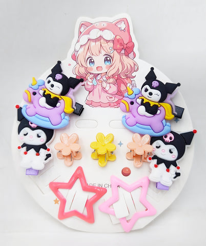 Pack of 12 Cute Kuromi Hair Clips Set - Adorable Sanrio Cartoon Baby Bow Hair Clips for Girls & Kids