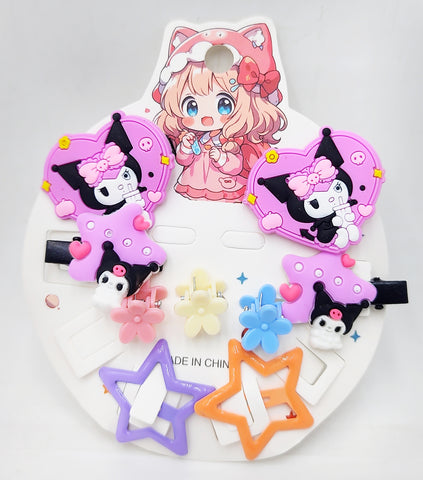 Pack of 12 Cute Kuromi Hair Clips Set - Adorable Sanrio Cartoon Baby Bow Hair Clips for Girls & Kids