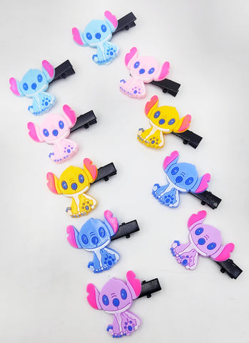 Pack of 12 Pcs Anime Cartoon Lilo & Stitch Hair Clips - Cute Hair Pins for Baby Girls, Kids, and Gifts