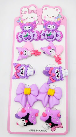 Pack of 12 Pcs Multicolor Silicone Hair Accessories Making Material - Kuromi Hair Clip Combo for DIY Crafts and Styling