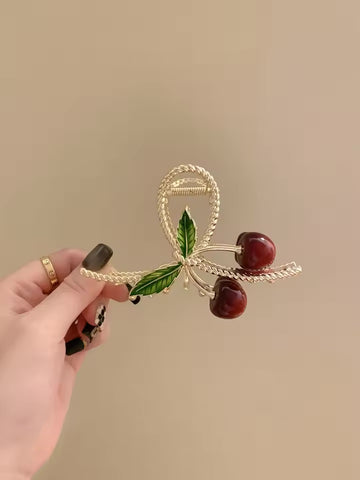 Impression Girl Headwear,Cherries Hair Claw Clip Fruit Theme Hair Clamp Clamps 3D Cherries Hair Catch Barrettes Strong Hold Hairpin for Girls