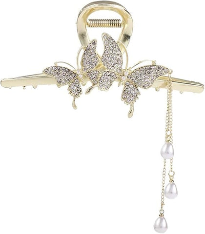 Impression  Retro Big Butterfly Metal Hair Clips for Girls Geometric Hair Claw Pearl Tassel Hairpins with Fashion Hair Accessories