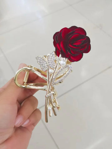 Impression 1pc Rose Butterfly Rhinestones Hair Clip, Girls Hair Accessories