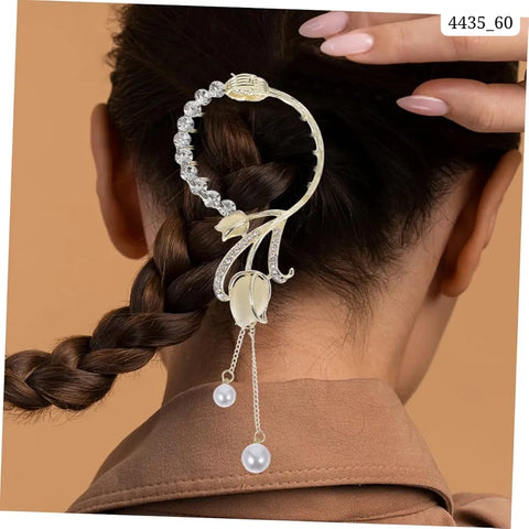 Impression  Flower & Faux Pearl Charm Tassel Bun Hair Clip (Pack of 12)