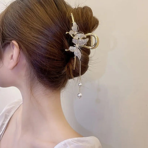 Impression  Retro Big Butterfly Metal Hair Clips for Girls Geometric Hair Claw Pearl Tassel Hairpins with Fashion Hair Accessories