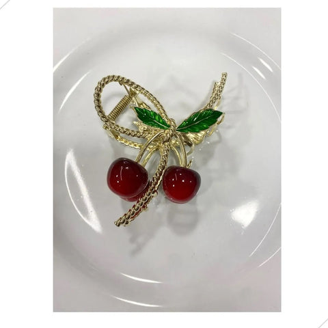 Impression Girl Headwear,Cherries Hair Claw Clip Fruit Theme Hair Clamp Clamps 3D Cherries Hair Catch Barrettes Strong Hold Hairpin for Girls