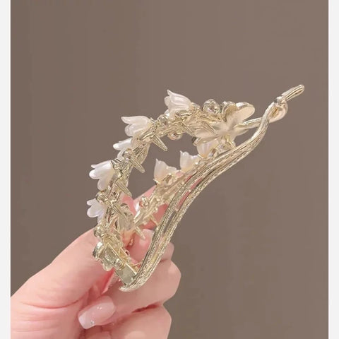 Impression Luxury Rhinestone Bell Orchid Flower Rhinestone Frog Buckle Hair Clips Metal Diamond Hairpins Twist Clip Headdress for Women