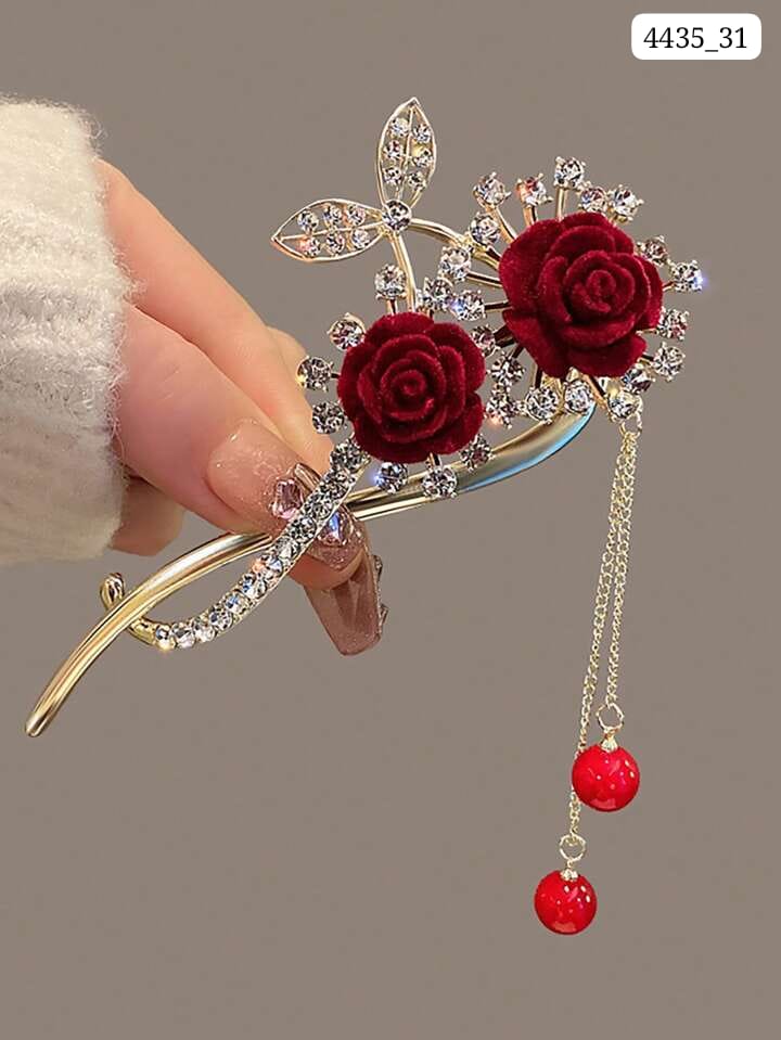 Impression Red Rose Bridal Hair Clip (Pack of 12)