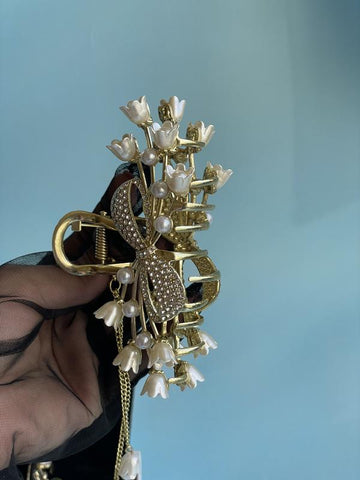 Impression  Retro Linglan Grip Series Butterfly Flower Tassel Grip Female Metal Openwork Girl Ponytail Claw Hair Clip Flowers for Women