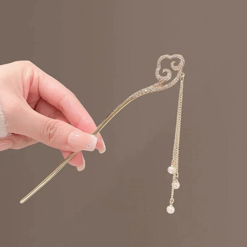 Impression GENYA GENYA Chinese Style Pearl Flower Tassel Metal Hair Sticks Women's Hairpin Hair Head Wear Hair Accessories