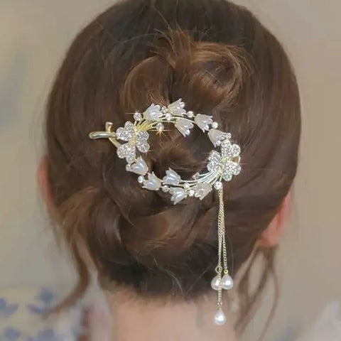 Impression Luxury Rhinestone Bell Orchid Flower Rhinestone Frog Buckle Hair Clips Metal Diamond Hairpins Twist Clip Headdress for Women