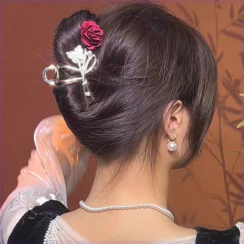 Impression 1pc Rose Butterfly Rhinestones Hair Clip, Girls Hair Accessories