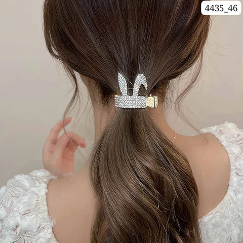 Impression Bunny Ears Hair Claw Clips with Pearl and Zircon (Pack of 12)