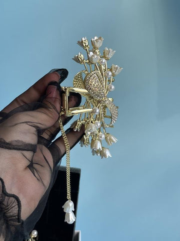 Impression  Retro Linglan Grip Series Butterfly Flower Tassel Grip Female Metal Openwork Girl Ponytail Claw Hair Clip Flowers for Women
