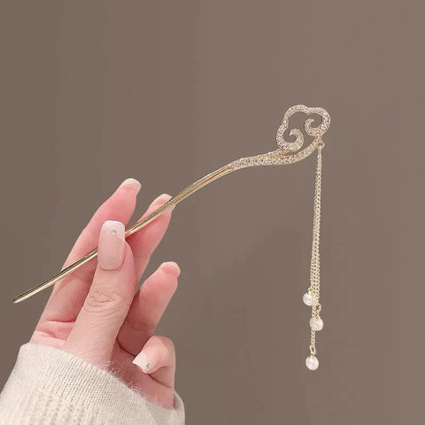 Impression GENYA GENYA Chinese Style Pearl Flower Tassel Metal Hair Sticks Women's Hairpin Hair Head Wear Hair Accessories