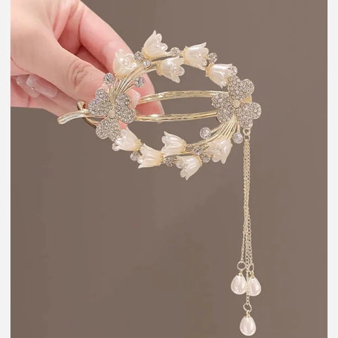 Impression Luxury Rhinestone Bell Orchid Flower Rhinestone Frog Buckle Hair Clips Metal Diamond Hairpins Twist Clip Headdress for Women