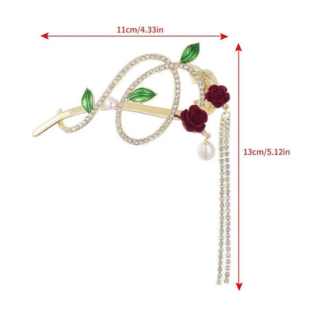 Impression Vanika Fashion Retro Rose Flower Tassel Hair Clip Korean Style Elegant One Word Ponytail Clip