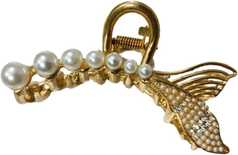 Impression Pearl Fish Tail Long Claw Clips, Hair Catch Barrettes, Large Hair Clips For Thick Hair, Women's Hair Accessories(Pack Of 1), White