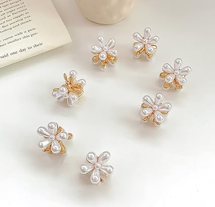 Hana Jewels  Korean Style Small Pearl Mini Hair Claw Clips with Flower Design, Sweet Artificial Decorative Hair Accessories for Women's Girls and 12 Pcs in one card and total 12 card in one pkt and total 144pcs packing