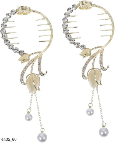 Impression  Flower & Faux Pearl Charm Tassel Bun Hair Clip (Pack of 12)