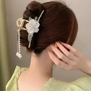 Impression   Rubela Flower with Long Tassel Acrylic Hair Accessory Elegant Ancient Large Hair Clip Hair Claw  (Multicolor)