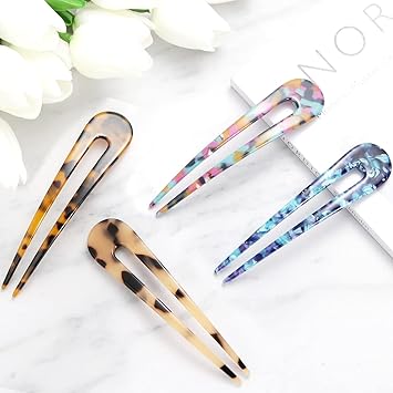 Impression 4.7inch French Hair Fork U Shape, Classic Cellulose Acetate 12pcs  Prong Bun Hair Sticks Chignon Women Vintage Hairstyle Accessories Standard 12pcs pack)