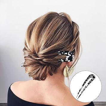 Impression 4.7inch French Hair Fork U Shape, Classic Cellulose Acetate 12pcs  Prong Bun Hair Sticks Chignon Women Vintage Hairstyle Accessories Standard 12pcs pack)