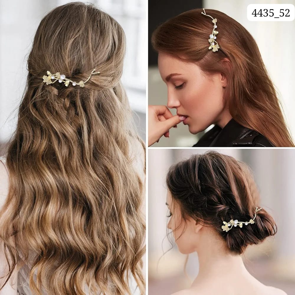 Impression Pearl Beads Hairpins Golden Metal (Pack of 12)