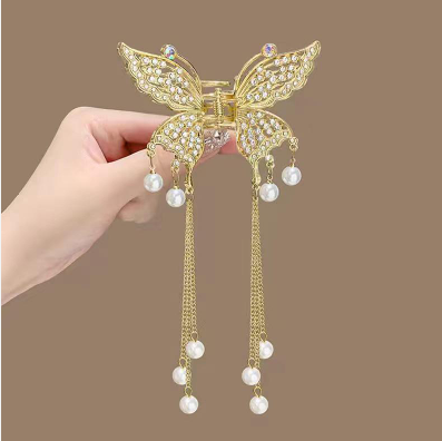 Metal Butterfly Hairpin with Tassel Pendant - Elegant Hair Accessory for Women (12 Piece Packet)