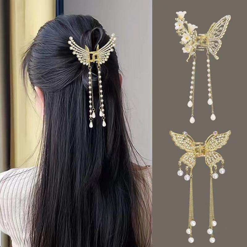 Metal Butterfly Hairpin with Tassel Pendant - Elegant Hair Accessory for Women (12 Piece Packet)